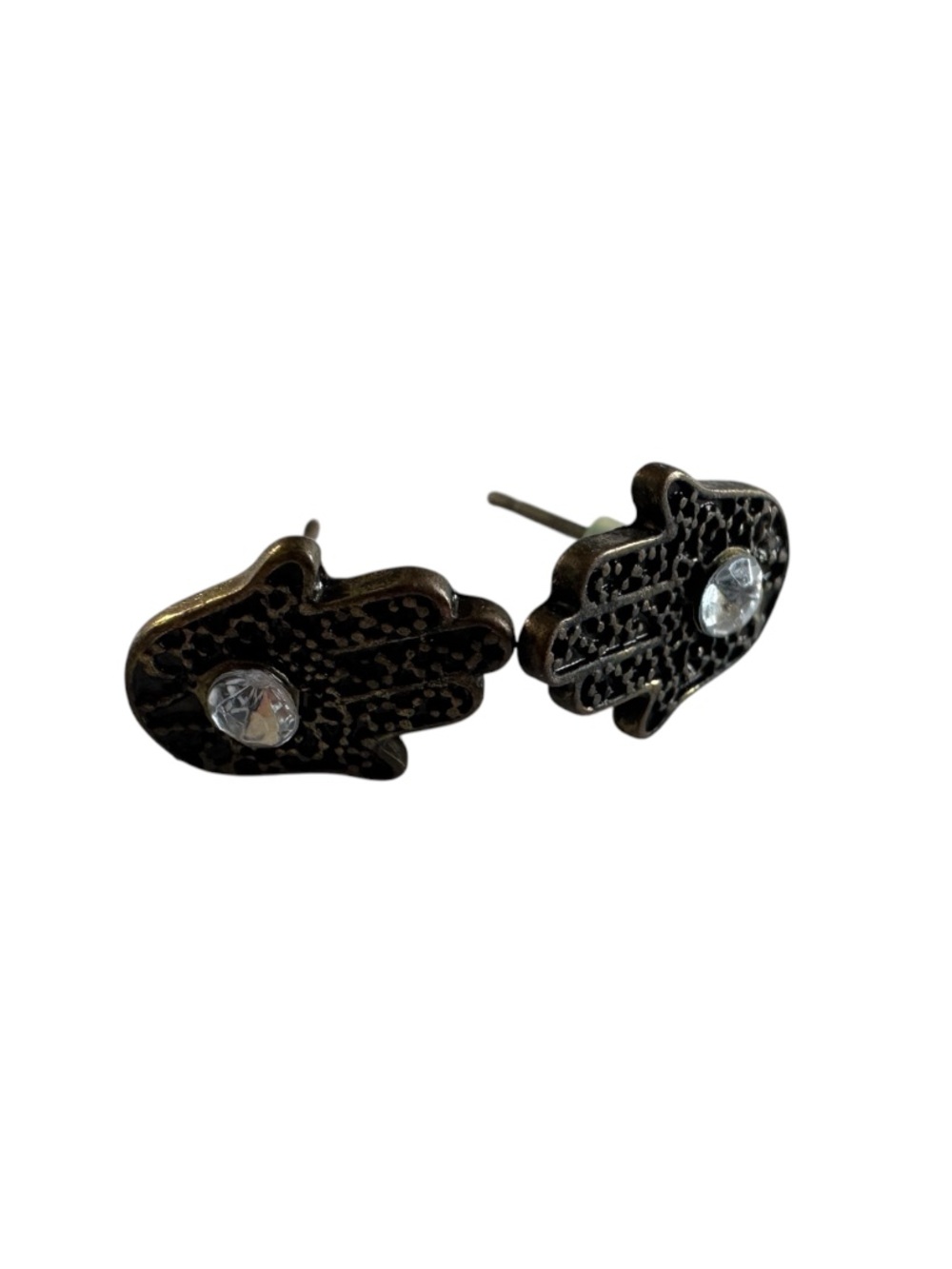 Hamsa Hand Stud Earrings with Crystal Accent